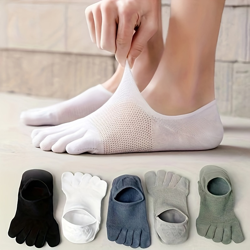 

5 Pairs Of Men's Solid No Show Tabi Toe Socks, Comfy Breathable Sweat Resistant Anti-odor Socks For Men's Wearing