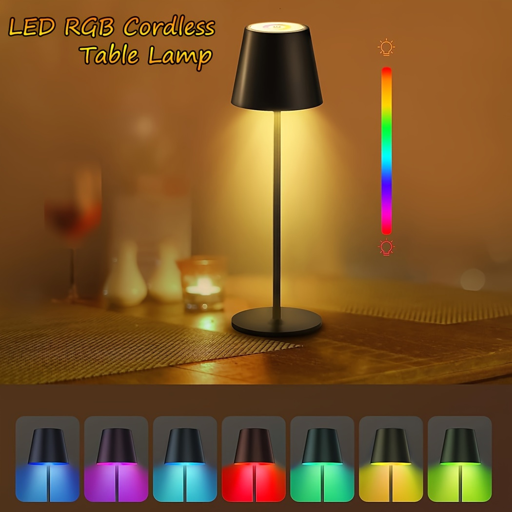 

1pc, Led Cordless Battery Table Lamp, 3000 K + Rgb Color, Dimmable Touch Table Lamp With Usb-c Charging, Outdoor Table Lamp For Dining Room, Bedroom, Bar, Indoor Bedside Lamp
