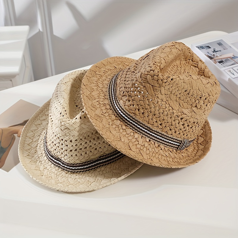 1pc Big Brimmed Contrasting Straw Hat Beach Hat Colorful Sun Hat