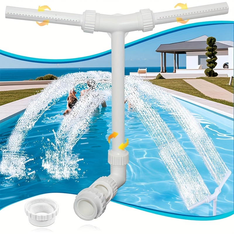 

Dual Nozzle Pool Waterfall Fountain, Adjustable Water Spray Fun Sprinkler For Swimming Pool Decor, Non-electric Plastic Poolside Water Feature - White