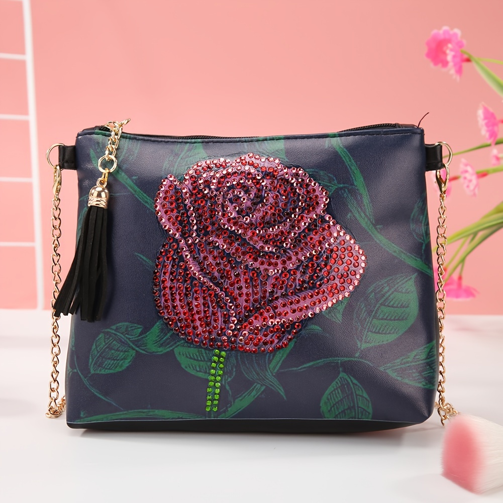 

Diamond Painting Crossbody Bag 5d Diy Diamond Painting Handbag Handmade Rose Painting Kit Diamond Art Wristband Clutch Bag Ladies Arts And Crafts Gift