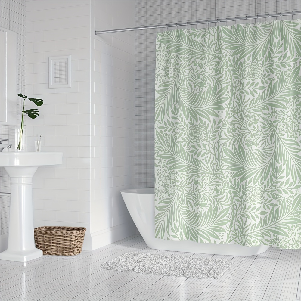 

Sage Green Fern Leaves Waterproof Shower Curtain, 72wx72h Inch, Botanical Plant Theme, Polyester Fabric, All-season, Water-resistant, Hand Wash, Grommet Top Style, Includes 12 Plastic Hooks