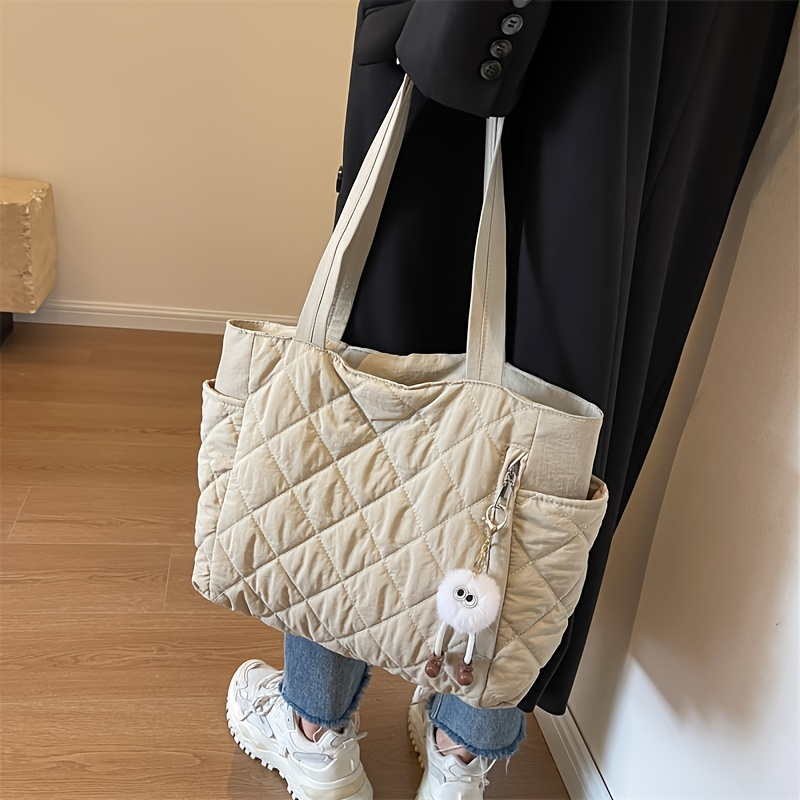 

Fashion Quilted Tote Bag, Large Capacity Shoulder Bag, Women's Casual Handbag & Hobo Purse For Commute