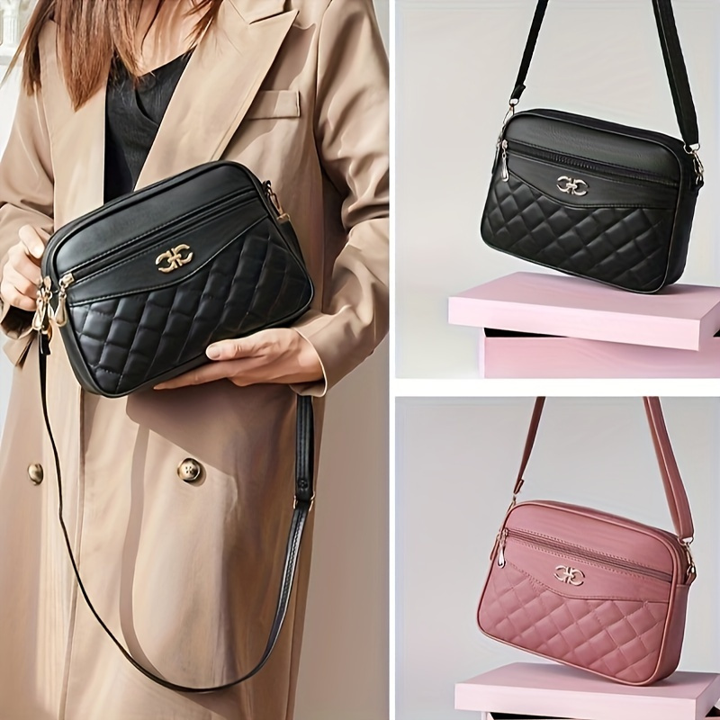 

Elegant Quilted Crossbody Shoulder Bag For Women, Casual Solid Color Handbag, With Adjustable Strap