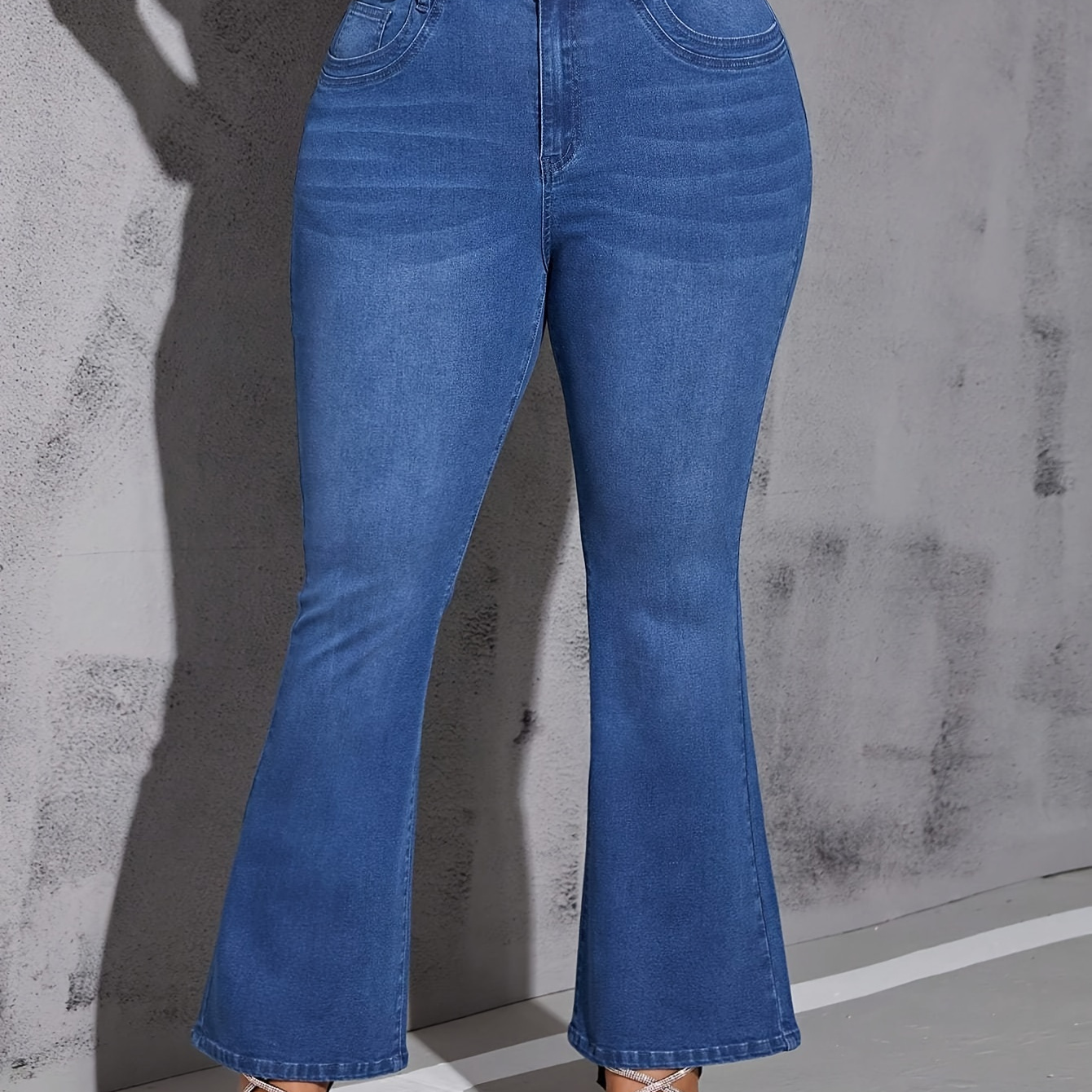 

Plus Size High Waist Stretchy Flared Jeans, Slim Fit Bootcut Denim Pants, Elegant Style, Versatile Fashion For Women