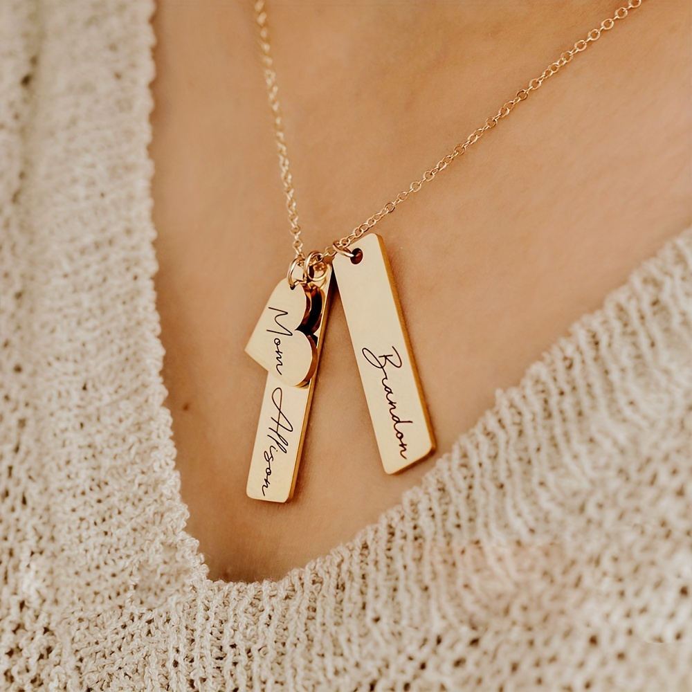 

Custom Engraved Name Bar Pendant Necklaces For Women 18k Gold Plated Stainless Steel, Elegant Vintage Style Personalized Jewelry, Ideal For Daily Wear & Special Occasions Gift For Mom