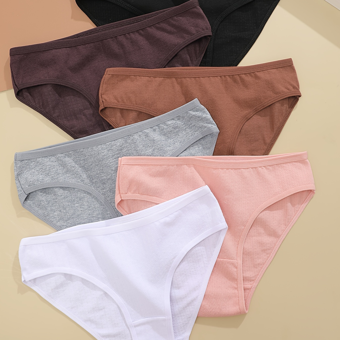 

6pcs Simple Solid Briefs, Comfy & Breathable Low Waist Stretchy Panties, Women's Lingerie & Underwear