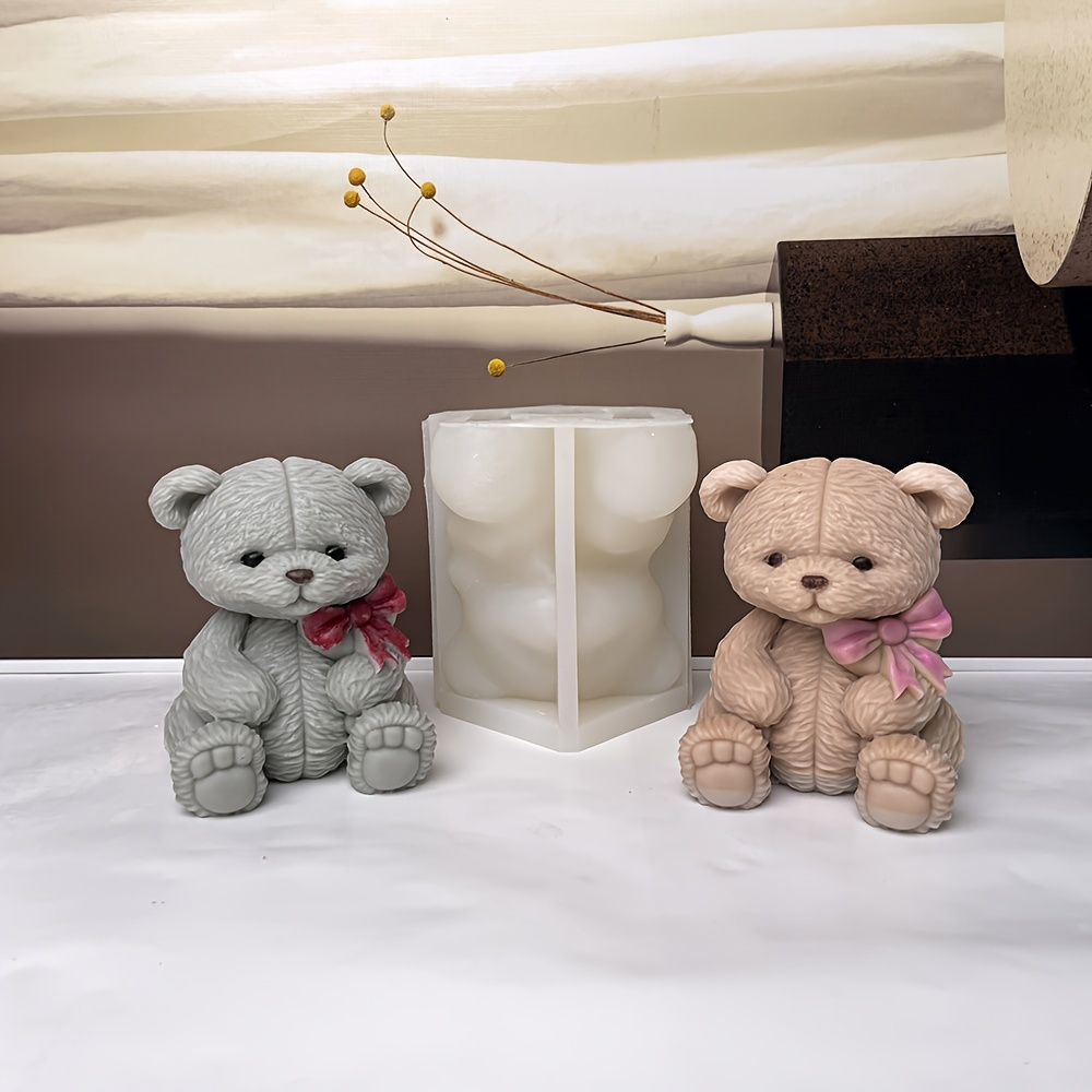 

Silicone Teddy Bear Candle Molds With Bow Ties, Resin Casting Molds, Valentine's Day Plaster Soap Craft Mold Set