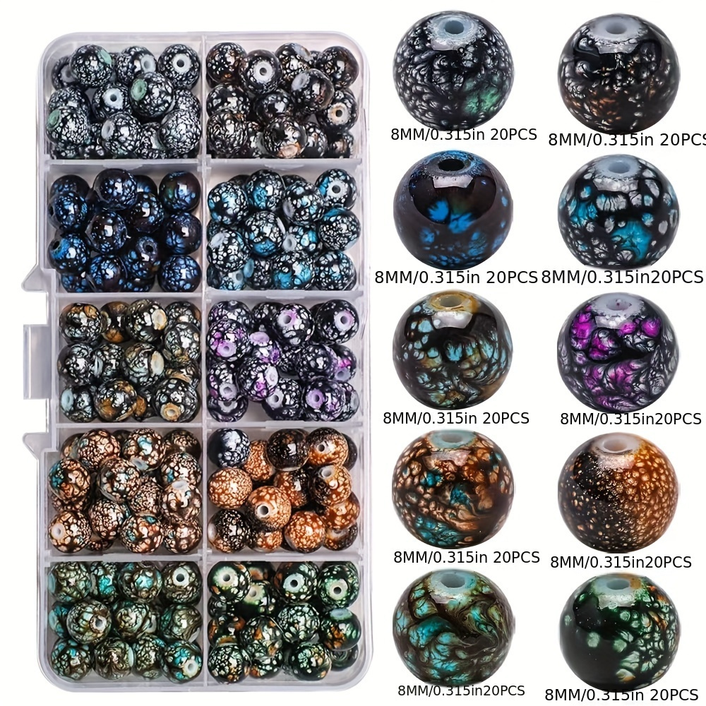 

[Meilleur Classement] 200pcs Perles en Verre Étoilé de 8mm dans Boîte Organisatrice - DIY, Bracelets, & Artisanat