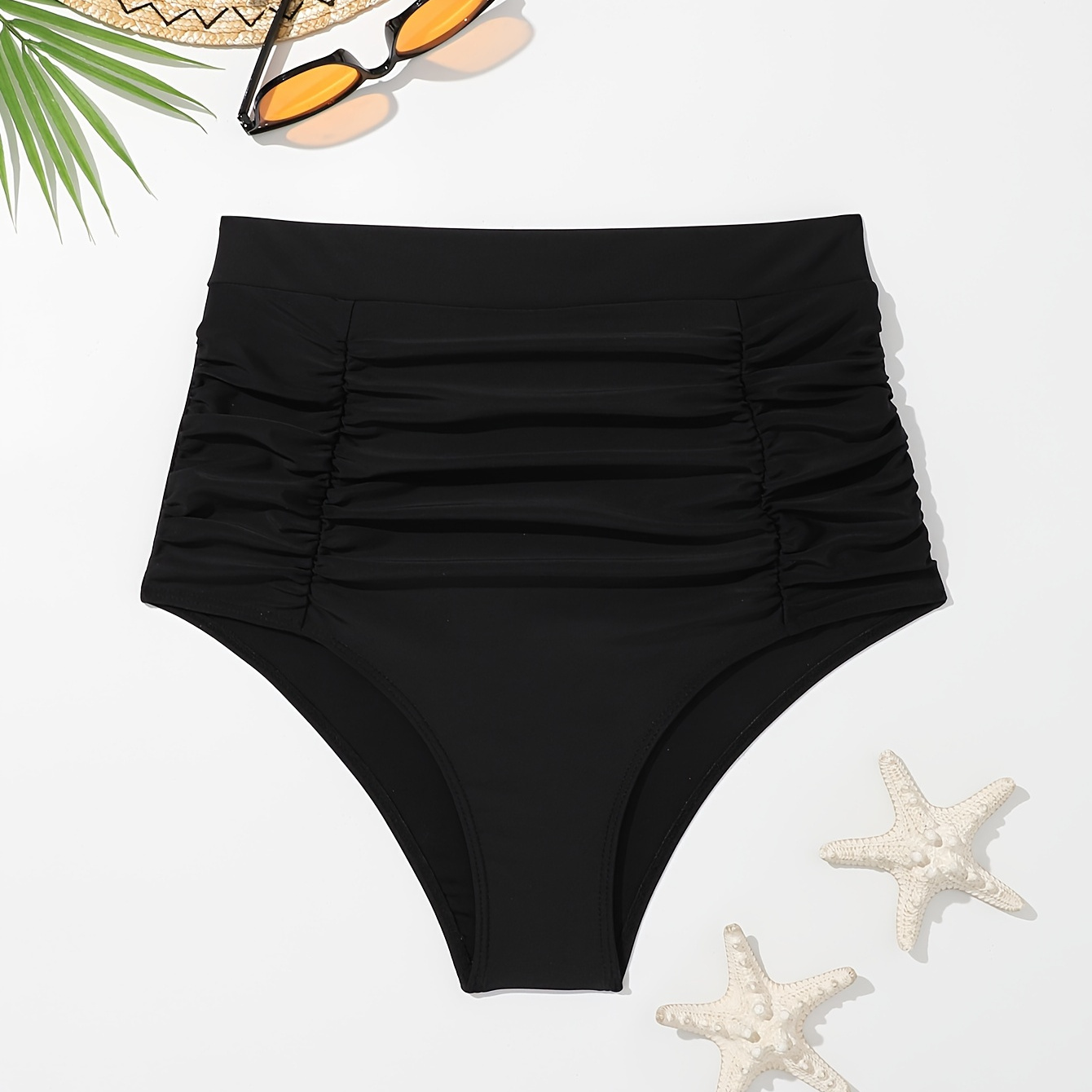 

Women's High-waisted Tummy Control Bikini Bottoms, Fashion Solid Color Ruched Swim Briefs, Quick-dry Breathable Fabric, Beachwear, Poolside Essential, Summer Swimwear