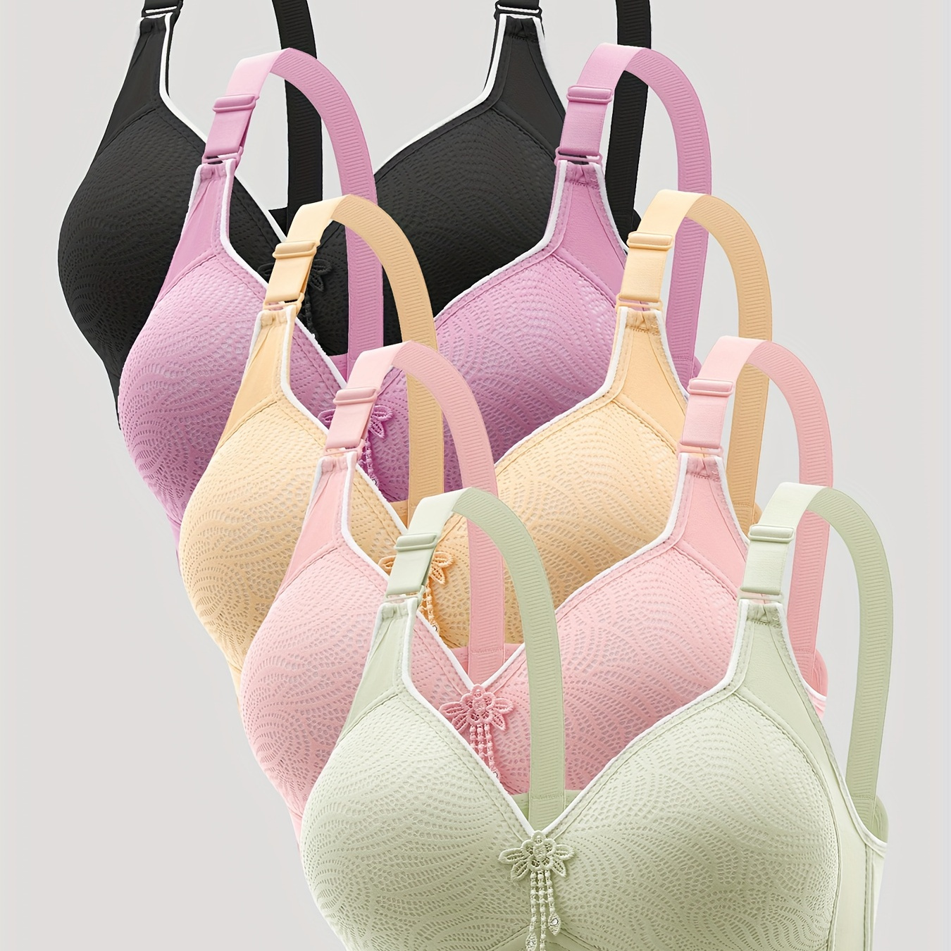 

5pcs Appliques Bra, Padded Wireless Bra, Women's Lingerie & Underwear