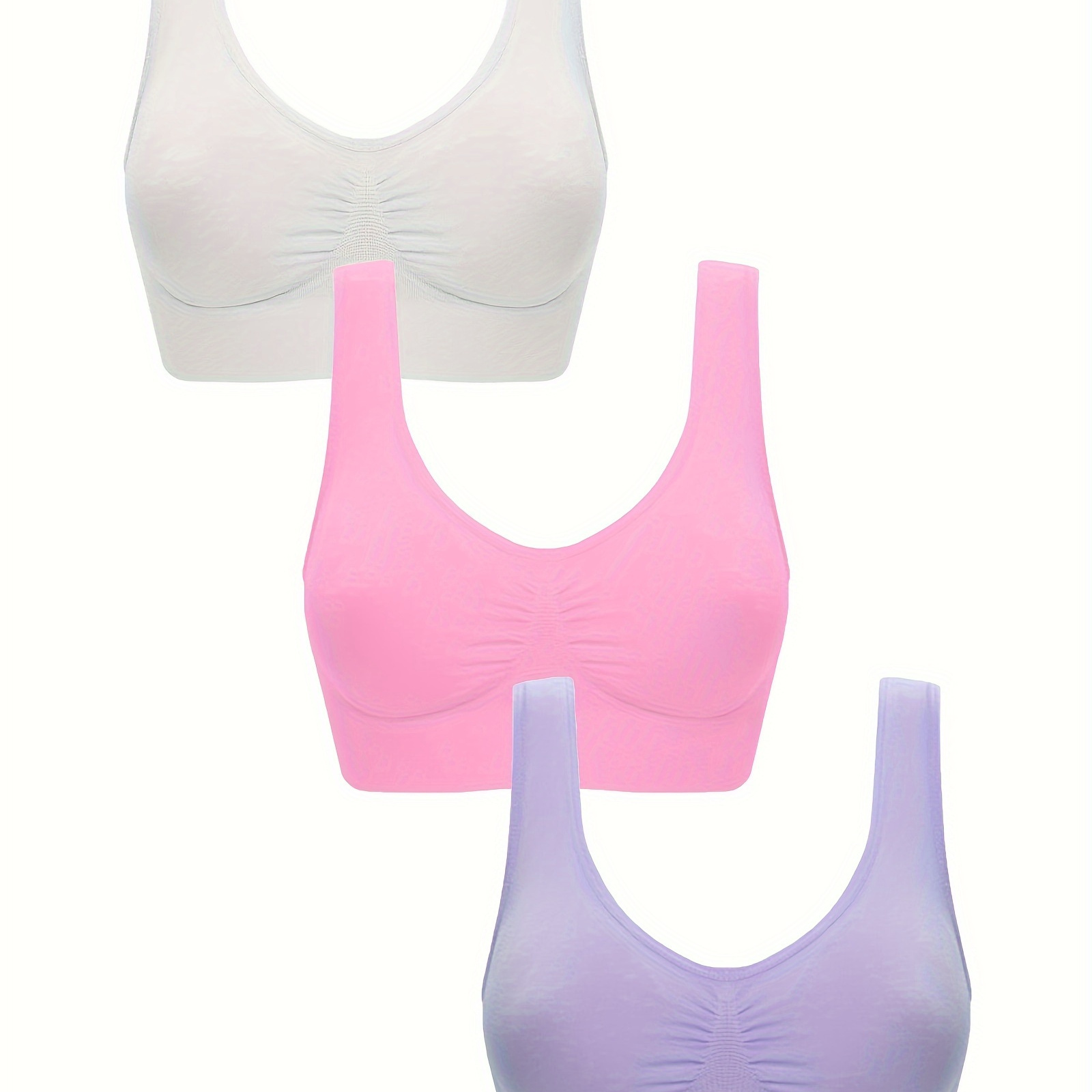 

3pcs Wireless Sports Bras, Comfy & Breathable Running Workout Tank Bra, women's Lingerie & Underwear