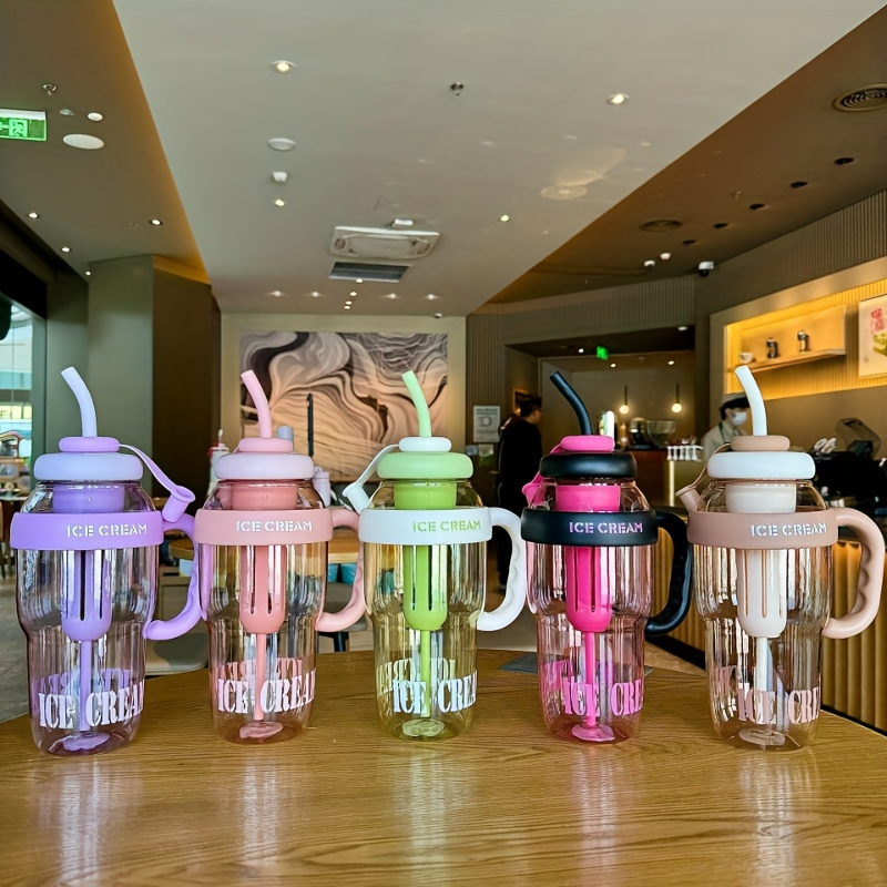 

1pc 1200 Ml/40.58 Oz Large Capacity Plastic Water Cup With Handle And Straw, Portable Sports Kettle, Tea Cup, Ideal For Car, Students, Outdoor, Summer New - Assorted Colors