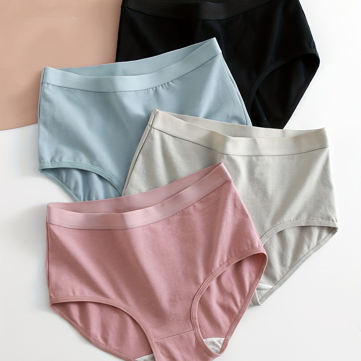 

4pcs Simple Solid Briefs, Comfy High Waist Everyday Intimates Panties, Women's Lingerie & Underwear