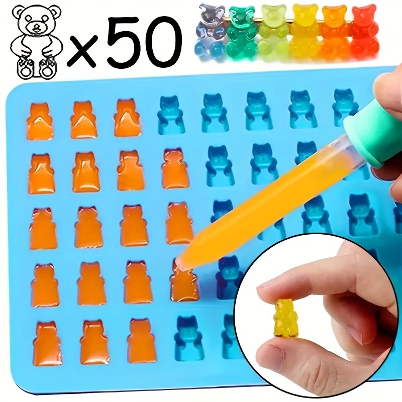 

1pc Gummy Bear Mold With Dropper, 50 Cavity Candy Diy Baking Silicone Mold, Chocolate Mold