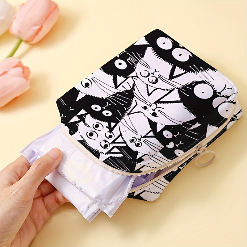 

1pc, Hand-drawn Cats Pattern Portable Sanitary Napkin Storage Bag, Candy Sundries Organizer Pouch, Lightweight Multifunctional Pack