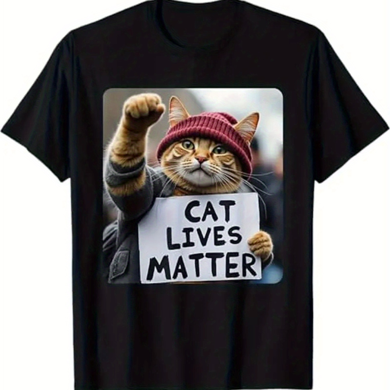 

Funny Cat Graphic Cotton T-shirt For Men - Breathable, Stretchy Crew Neck Tee With , All