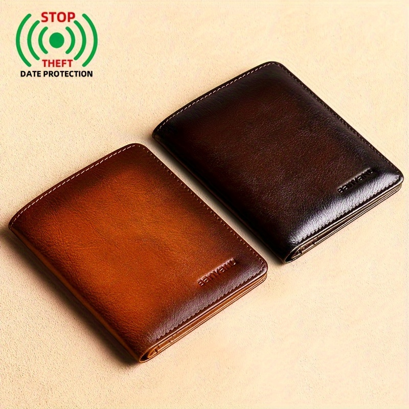 

Ultra-thin Short Folding Wallet Men's Genuine Leather Handbag, Top Layer Cowhide Portable Retro Handbag Card Holder, Ideal Gifts