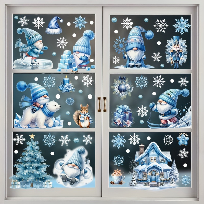 

9pcs Christmas Blue Window Clings - Self-adhesive, Removable Pvc Decals For Living Room, Bedroom, Bathroom & Shop Windows - Party Decor & Gift Idea