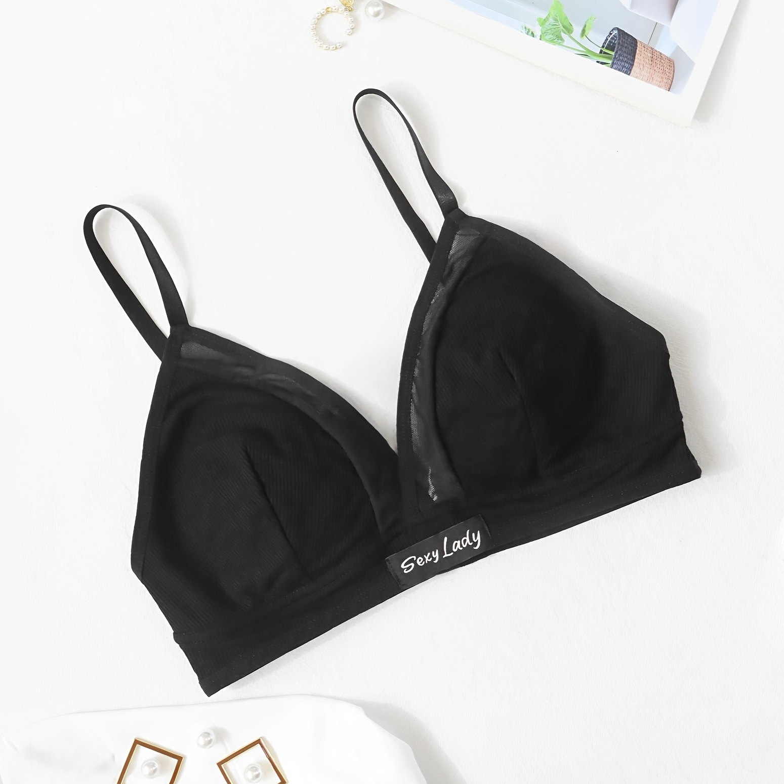 

Contrast Mesh Wireless Bra, Comfy & Breathable Stretch Intimates Bra, Women's Lingerie & Underwear
