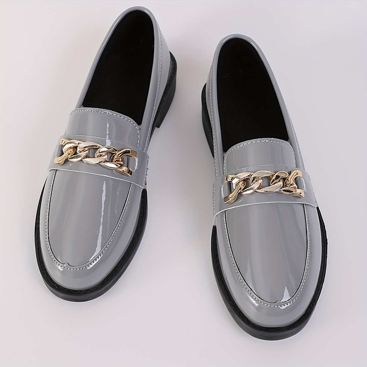 

Women's Chain Decor Loafers, Fashion Patent Leather Slip On Shoes, All-match Low Top Loafers