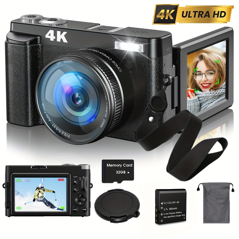 

Zostuic 4k Compact Digital Camera - 48mp, Anti-shake, Auto Focus, 3" Flip Screen With Flash, 16x , Ideal For Vlogging & Photography, Includes Sd Card & Accessories