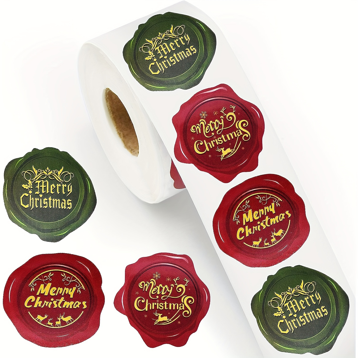 

1 Roll 500 Pieces 1.5 Inch/3.8cm Christmas Stickers Roll For Envelope - 3 Designs Stamp Shape Round Merry Christmas Sticke For Holiday Greeting, Sealing, Gifting, Gift Decorations