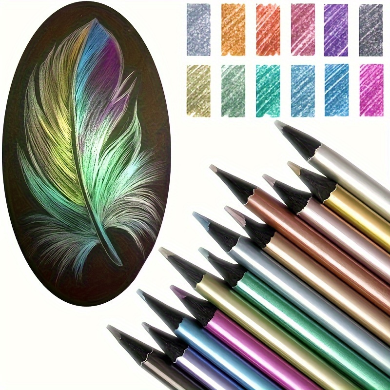 

12pcs Of Vibrant Metallic Colored Pencils - Unleash Your Creativity With These Art Supplies!