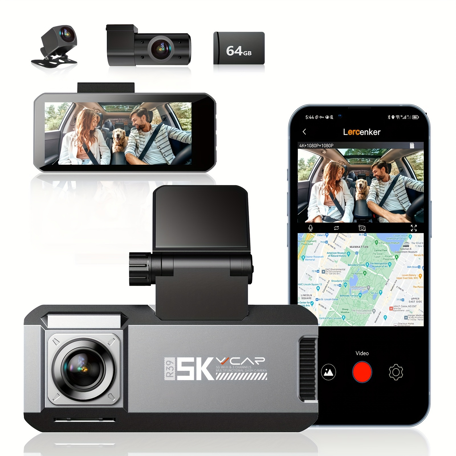 PAR - Autoradio Caméra de Tableau de Bord Tactile Stéréo Simple Din 5  Pouces 1080P pour Voiture, Caméra Avant et moto embarquee