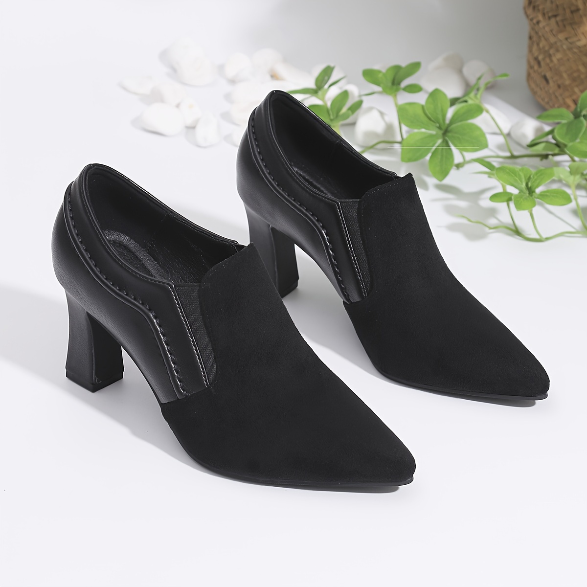 

Women's Casual Jane Flats, Lightweight Comfortable High Heels, Stylish Pointed Toe Heels With Tpr Sole