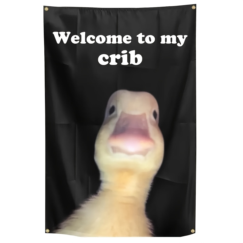 

1pc, Welcome To My Crib Flag, Fun Room Banner Durable Man Hole Wall Banner With Brass Grommet For College Dorm Room Decoration, Outdoor, Party