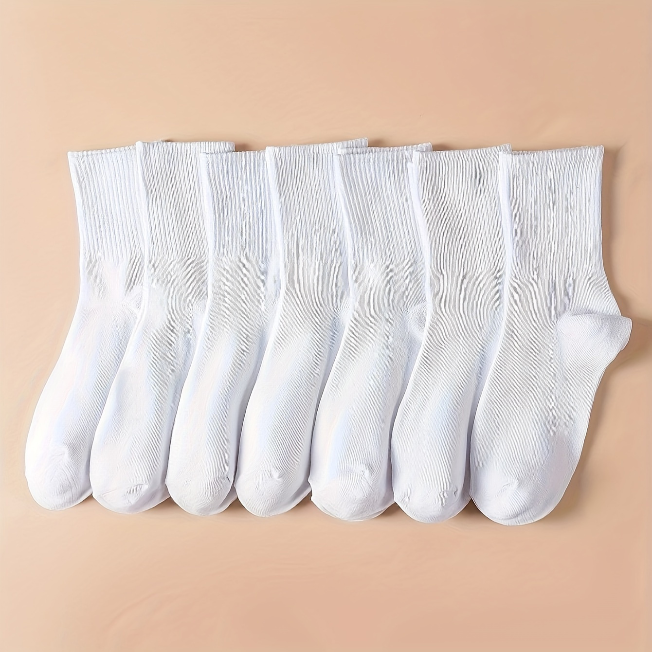 

7 Pairs Solid Crew Socks, Simple & Comfy Breathable Mid Tube Socks, Women's Stockings & Hosiery