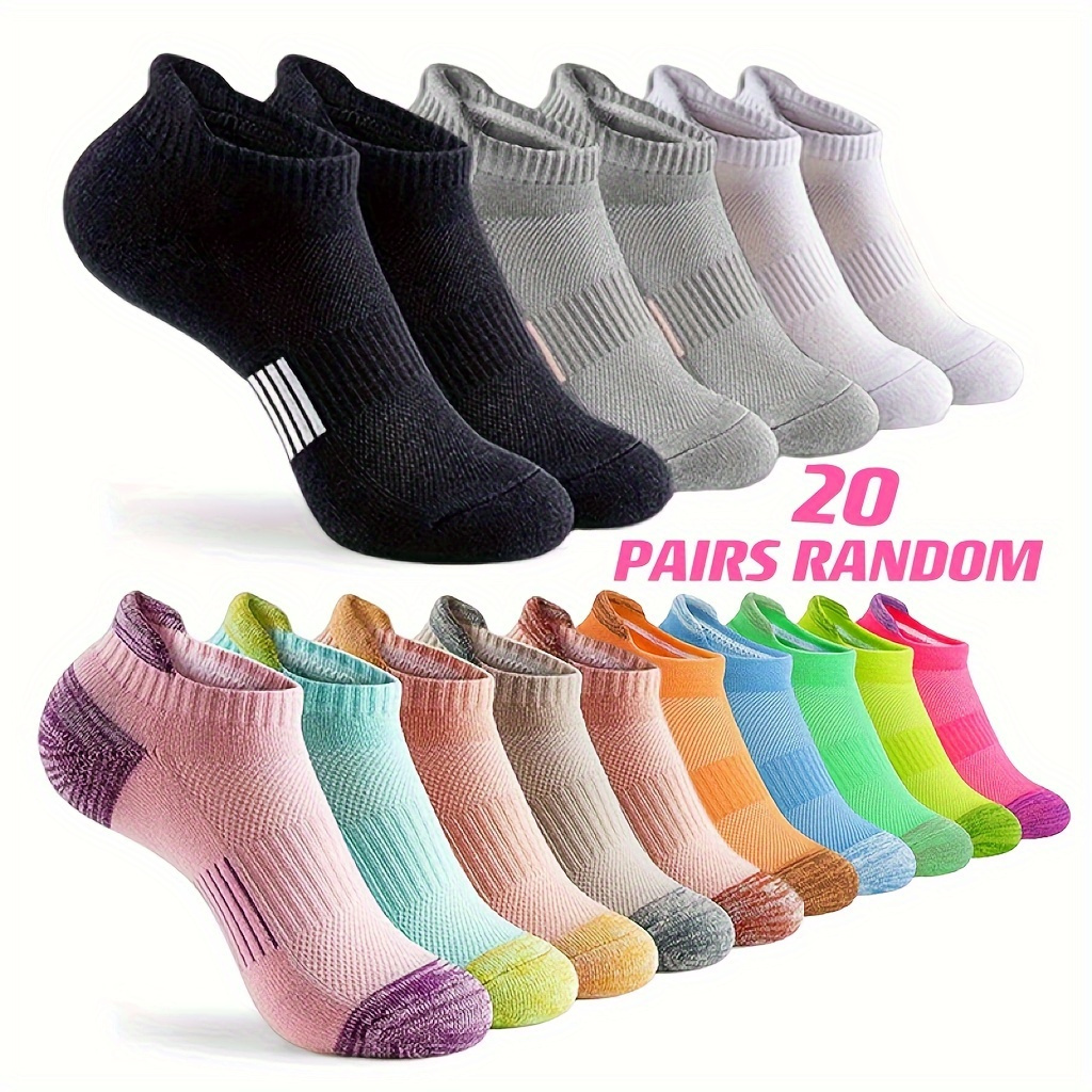 

20 Pairs Women's Ankle Athletic Socks, Assorted Colors, Simple Solid Breathable, Comfortable Sports Socks For Running & Daily Wear