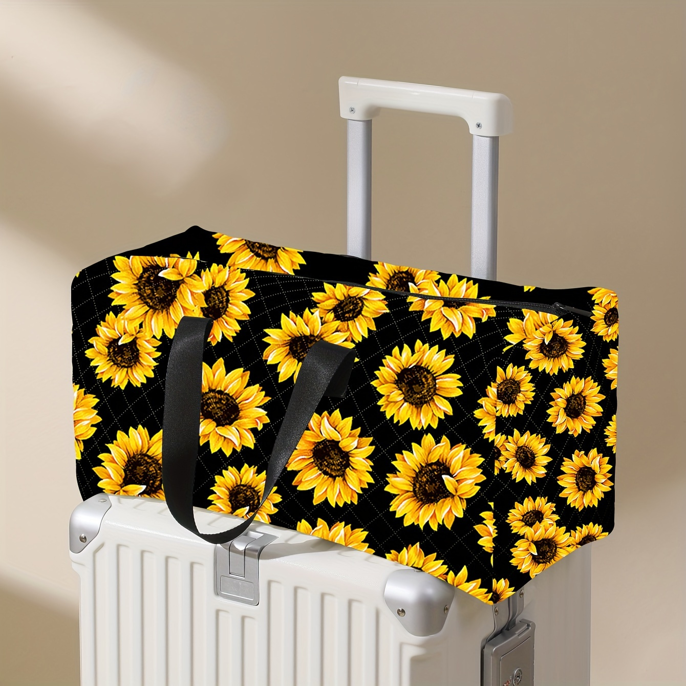 

1pc Large Capacity Travel Tote Bag, Sunflower Pattern Print Fashionable Crossbody Bag, Tote Bag With Shoe Compartment, Portable Overnight Luggage Bag, Suitable For Gym, Yoga