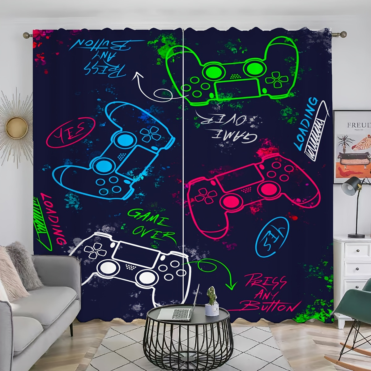 

2pcs E-sports Room Curtains, Rod Pocket Curtain Suitable For Restaurants, Living Rooms, Bedrooms, Offices, Study Rooms, Game Rooms, Home Decor