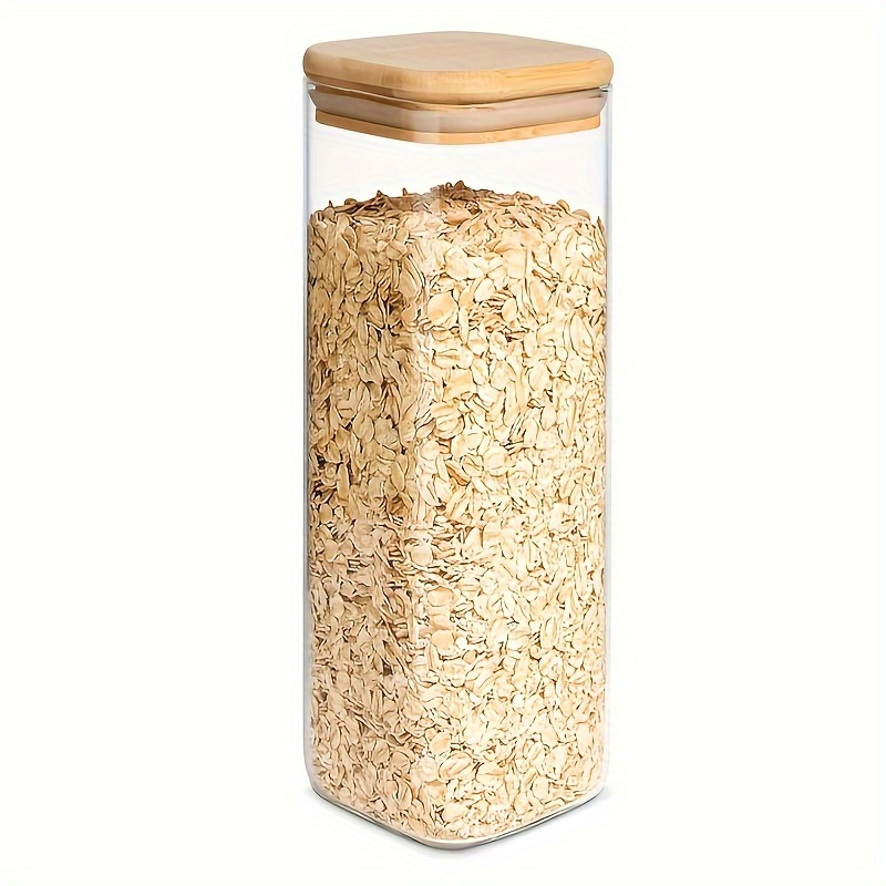 

Airtight Bamboo-lid Glass Storage Jar - Hd Clear, Stackable & Dishwasher Safe Canister For Pasta, Flour, Sugar, Rice - Perfect For Kitchen & Pantry Organization Declutter Your Countertops Effortlessly