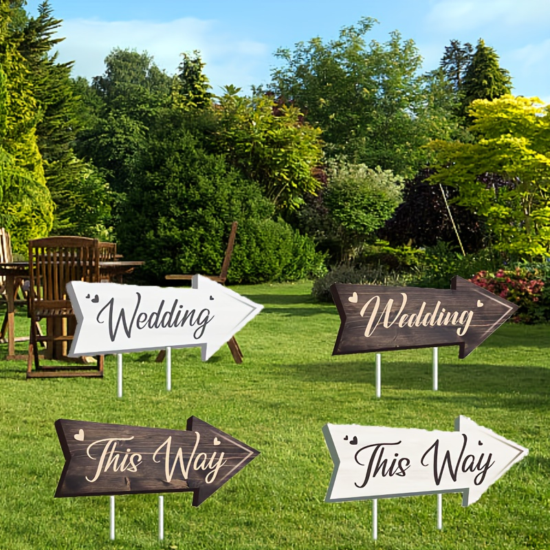 

elegant -themed" 4-piece Wedding Directional Sign Set With Stakes, 15.74x5.9", Waterproof Large Welcome Yard Signs With Brackets For Lawn Ceremonies & Reception Decor