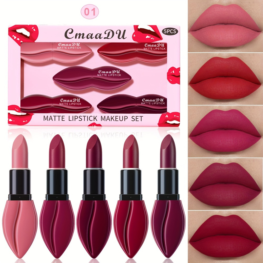 

5pcs Set Matte Misty Lipstick Long Lasting Waterproof Color Rendering Non Stick Cup Non Smudge Lipstick Gift For Women Girls Valentine's Day Gifts