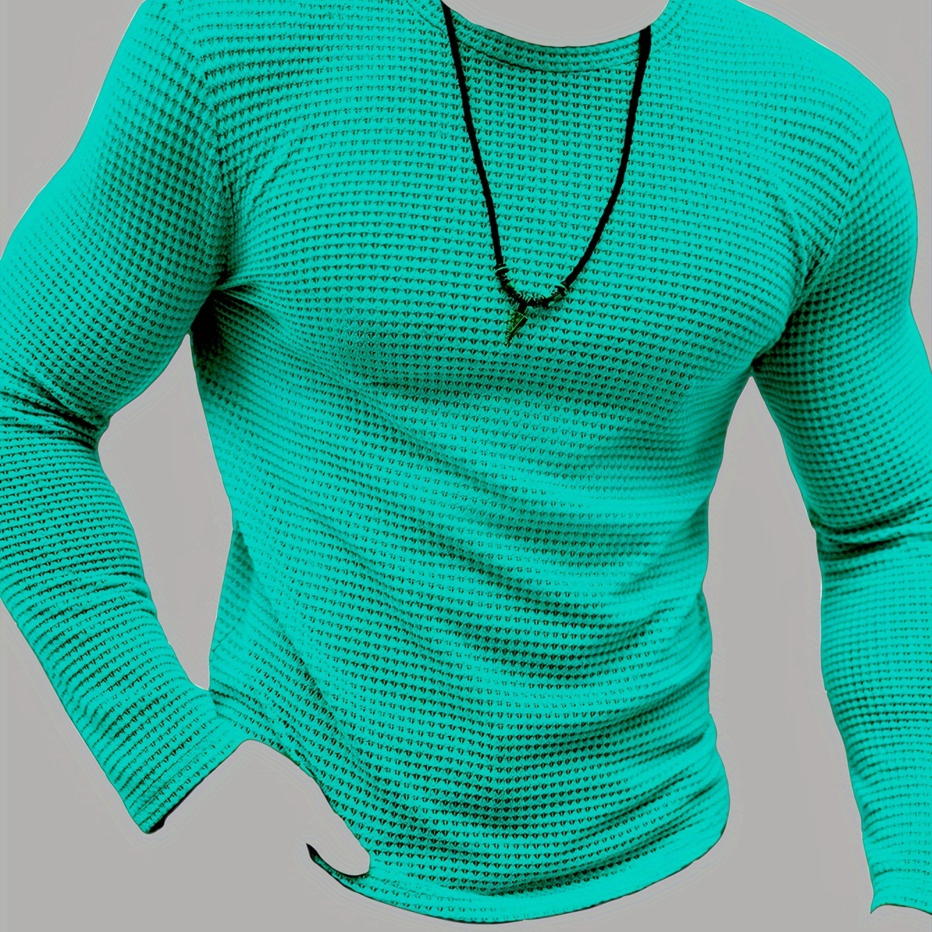 

1pc Men's Casual Long Sleeve Knit T-shirt - Polyester Round Neck Solid Color High-quality Top For All