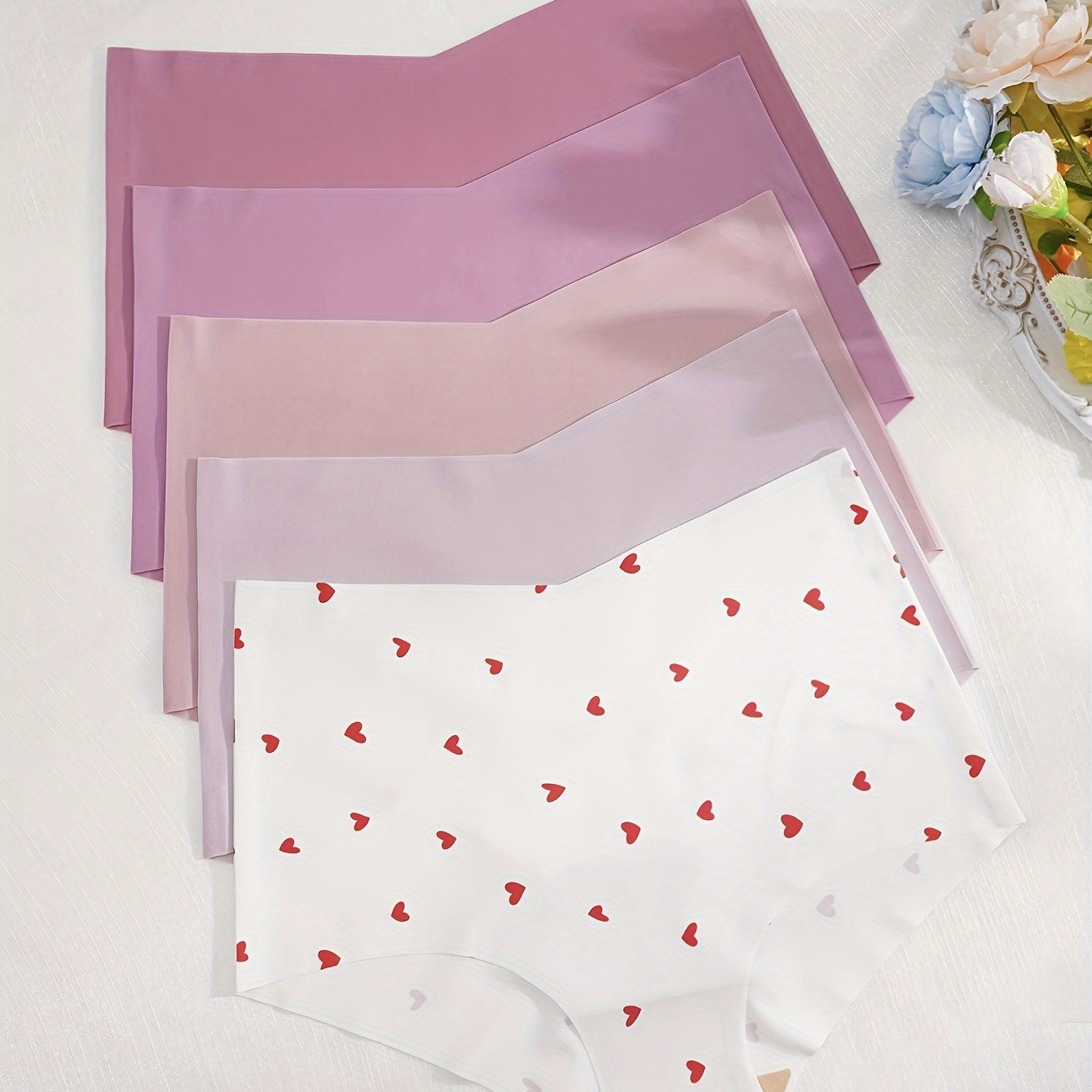 

5pcs Print High Waist Seamless Briefs, Sexy Comfy Breathable Stretchy Intimates Panties, Women's Lingerie & Underwear