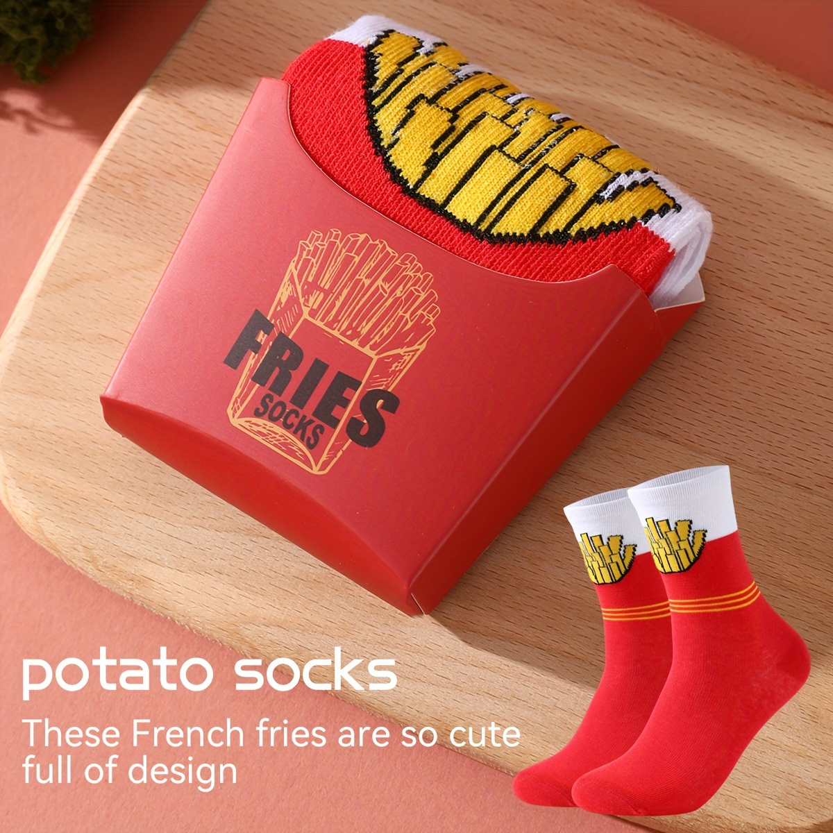 

1 Pair Of Unisex Fashion Novelty Food Socks, Funny French Fries Design Men Women Gift Socks, For Outdoor Wearing & All Seasons Wearing