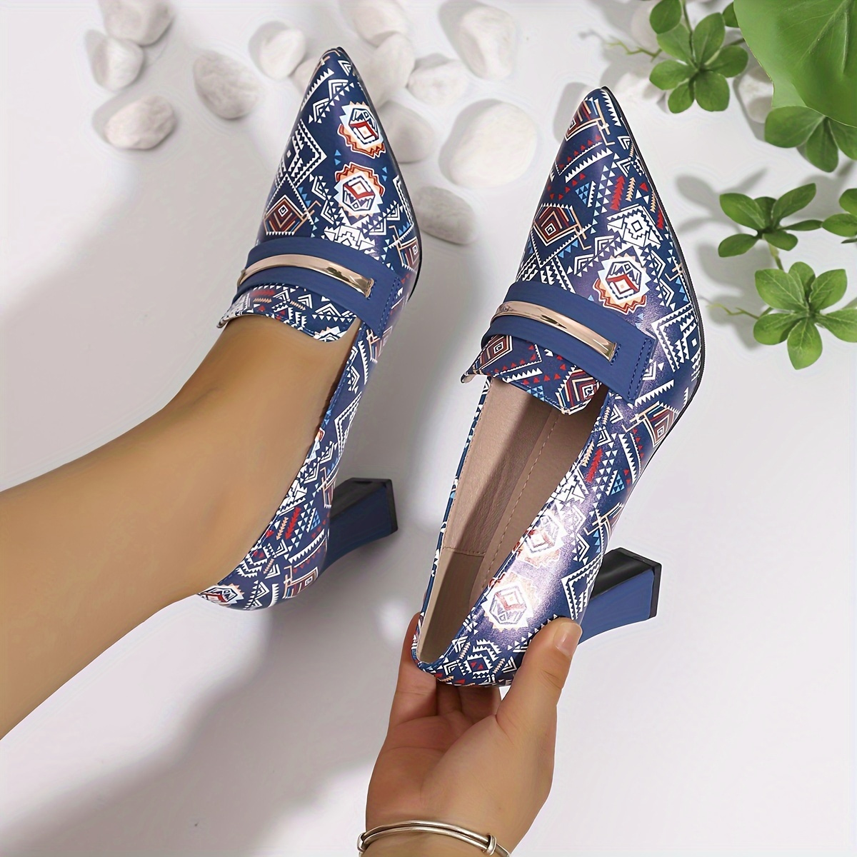 

Stylish Jane High Heels For Women – Pointed Toe, Chunky Heel, Floral Pattern, Lightweight, All-season Comfortable Party Shoes