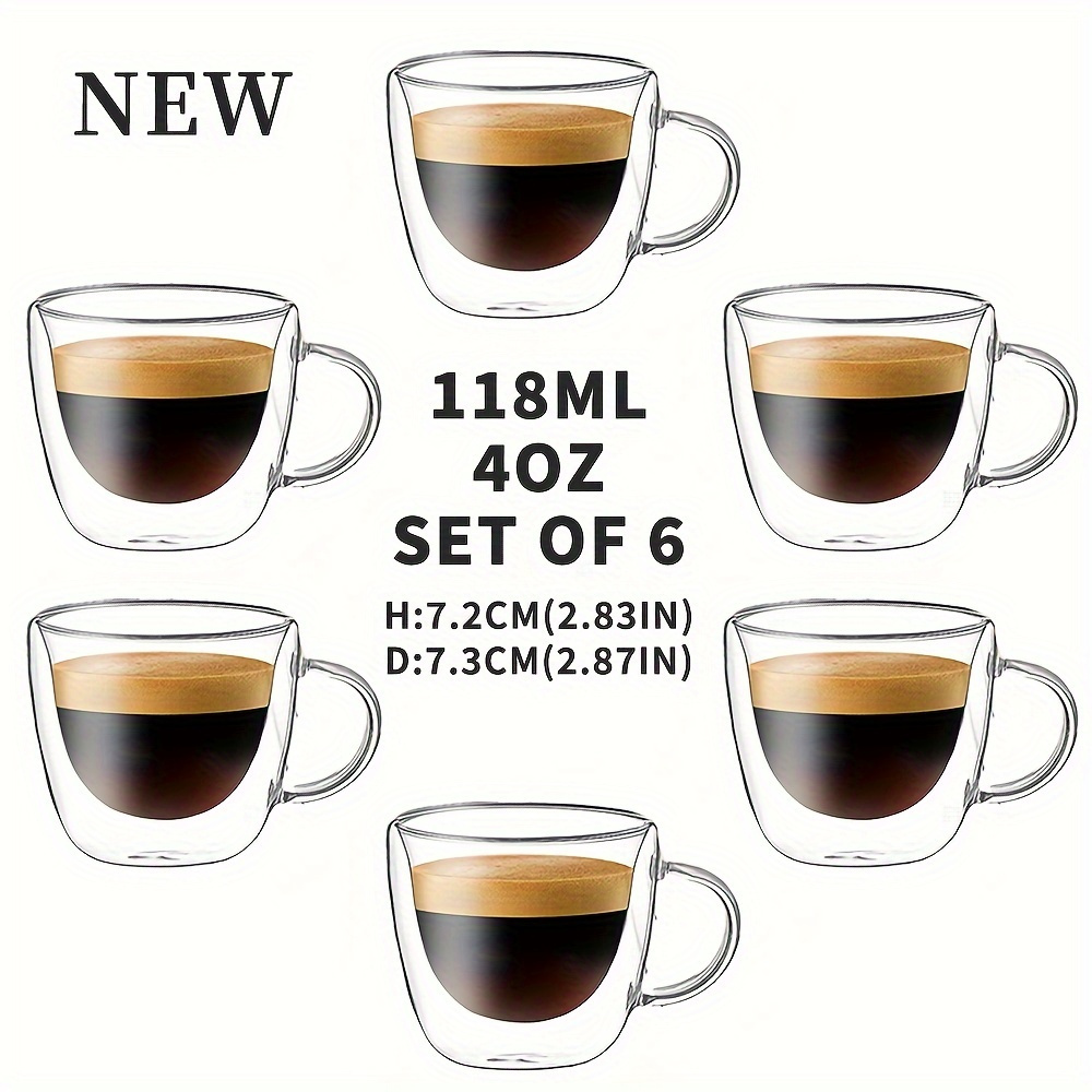 

YUHAN Ensemble de 6/4 Verres à Espresso Isolés à Double Paroi de 4oz avec Poignées - Transparents, Durables et Compatibles avec le Lave-Vaisselle pour un Plaisir Parfait