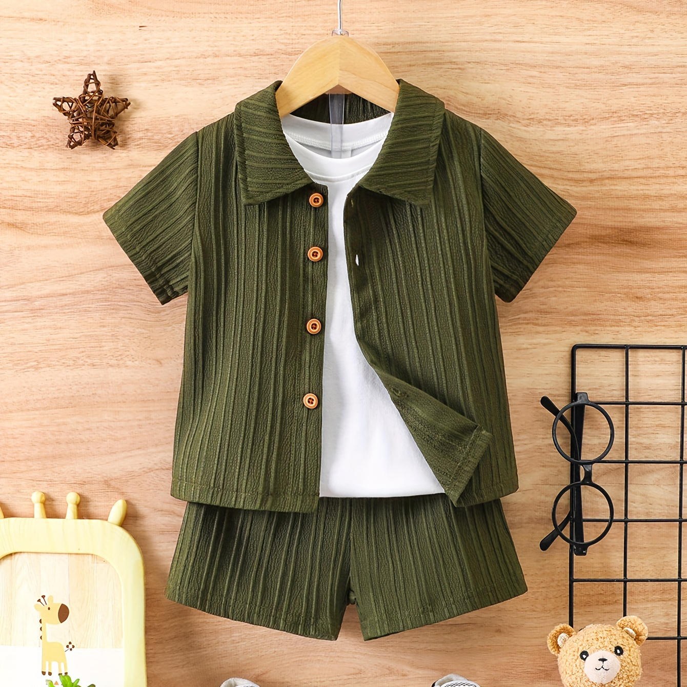 

Tenue décontractée 2 pièces pour bébé garçon, chemise à manches courtes et ensemble short uni, vêtements d'extérieur pour les vacances d'été des tout-petits