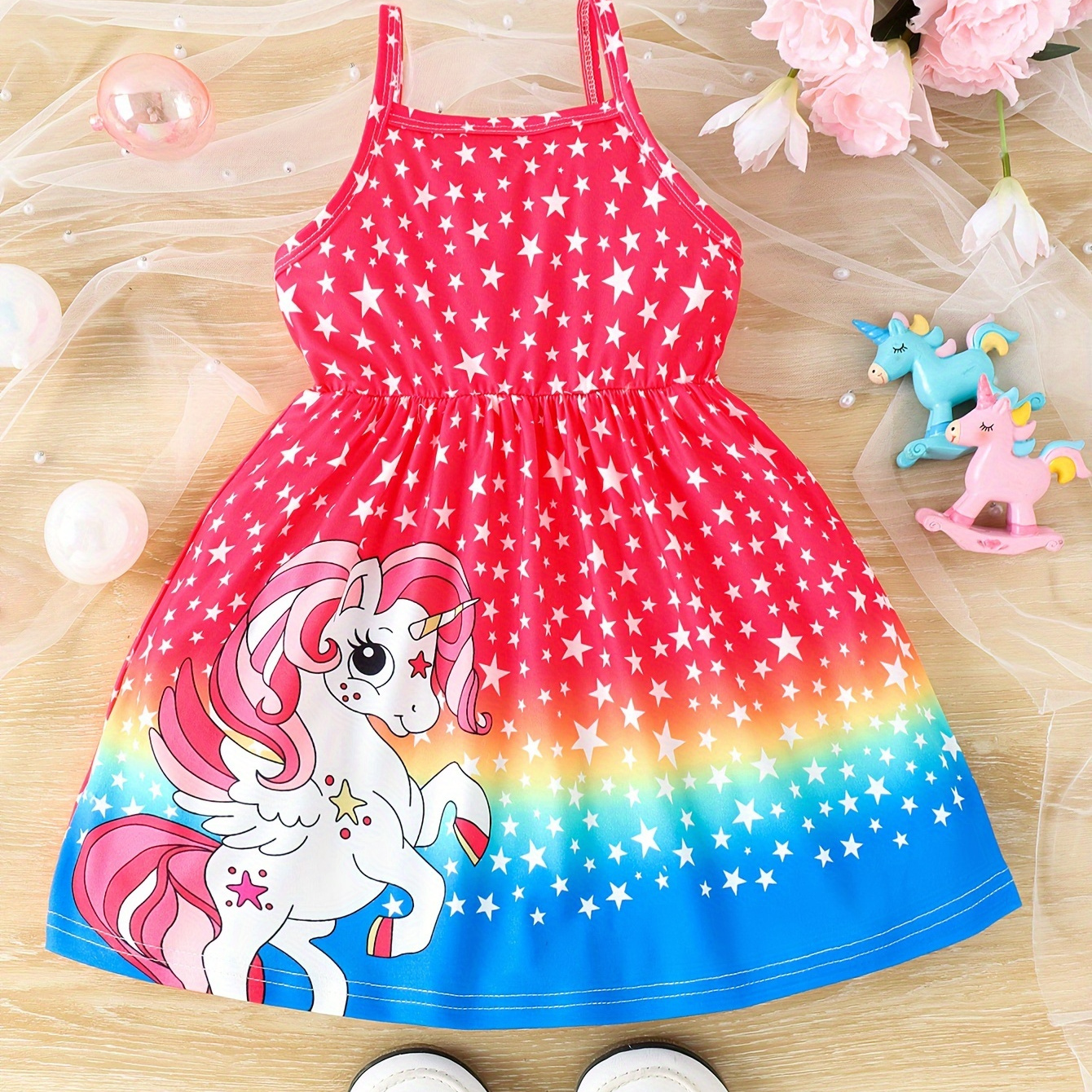 

Girls Cute Star Unicorn Pattern A-line Princess Cami Dress