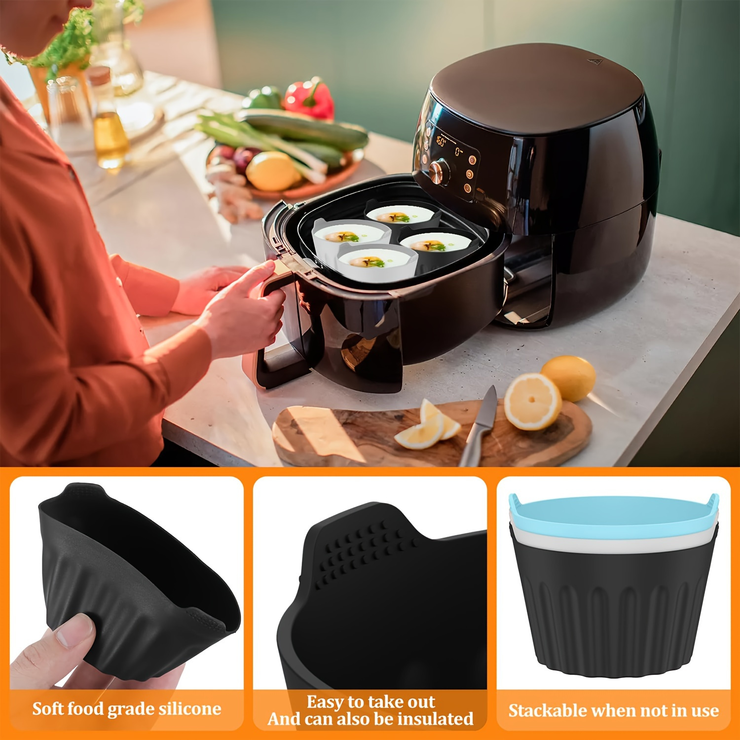 

3/6/9pcs Silicone Air Fryer Egg Mold, Reusable Food Grade Nonstick Silicone Cupcake Molds, Bpa Free, Stovetop Egg Cooking For Microwave, Baking, Air Fryer