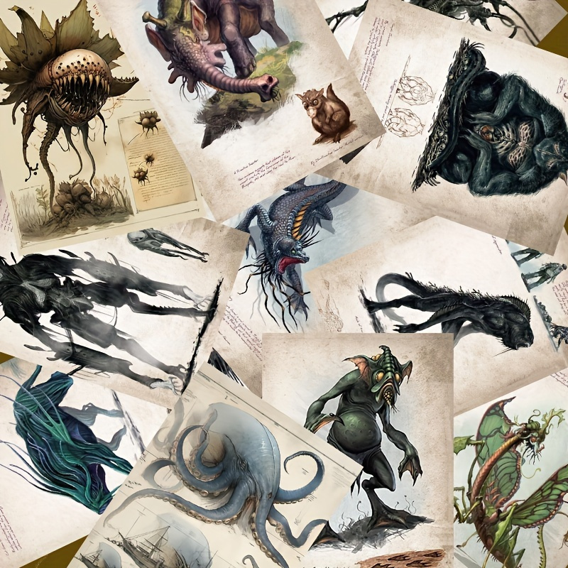 

120 Pieces Of Cthulhu Mythos Monster Picture Book Stickers, Notebook Tablet Decoration Retro Old-day Dominator Concept Stickers