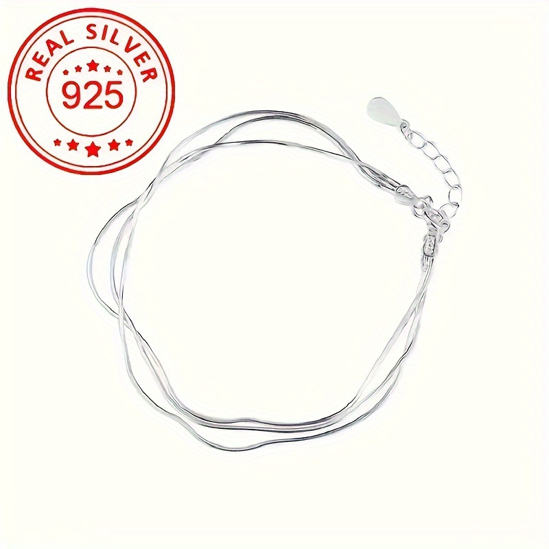 

925 Sterling Silver Triple Layer Snake Bone Bracelet, Hypoallergenic, Unisex - Elegant Boho Chic Style, Silver Plated, No Mosaic, & Gift-