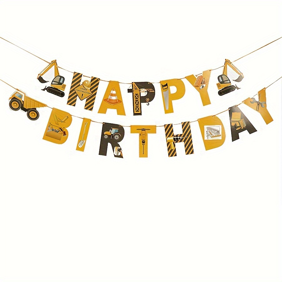 

1pc, 23x15.5 Paper Birthday Flag Hanging Flower Decoration Excavator Style Yellow Letter Birthday Flag Hanging Suitable For Birthdays