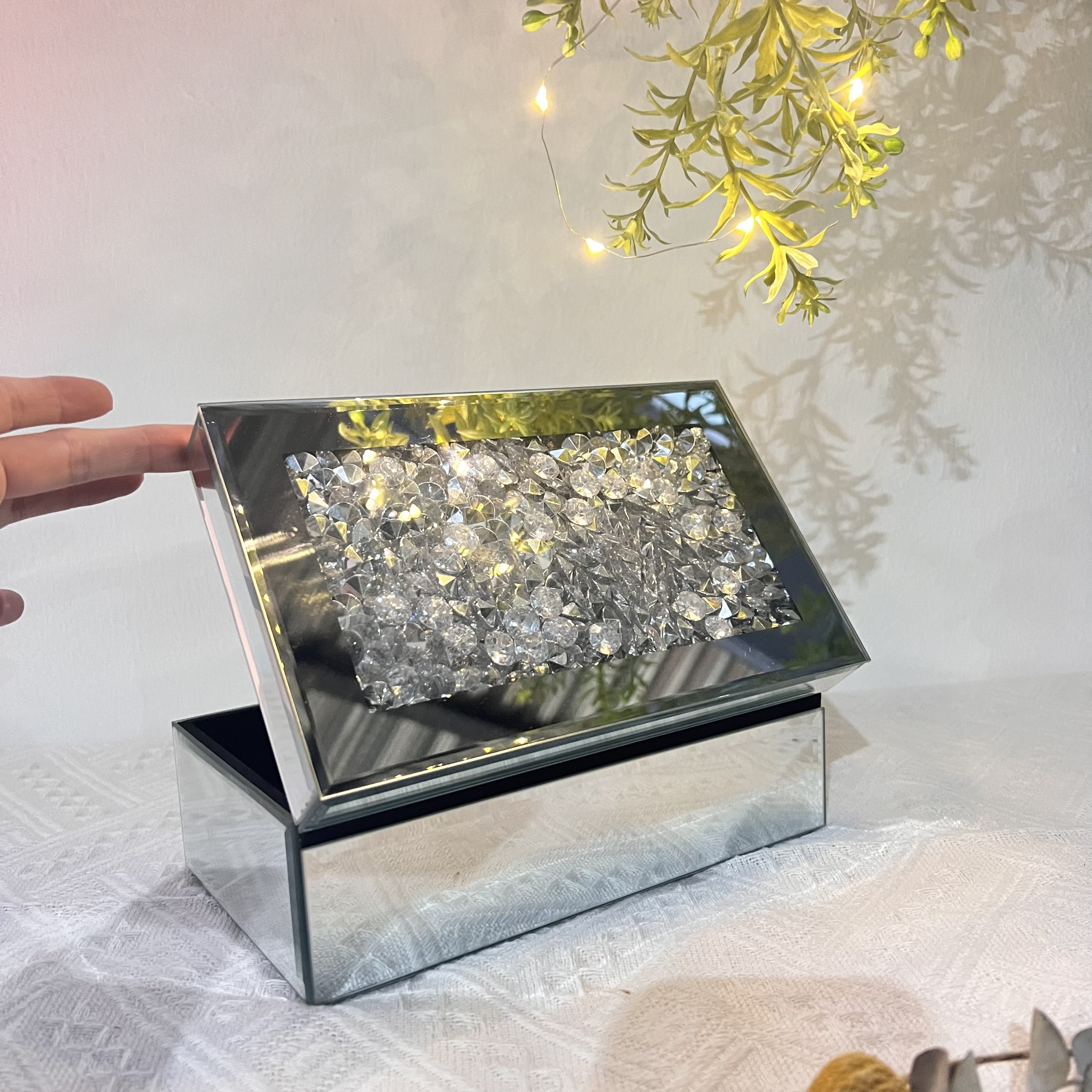 

Elegant Jewelry Box With Mirror - Luxury Rectangular Storage Case For Home Decor, Perfect Valentine's Day Gift